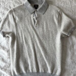 J Crew Mens Grey Glencheck Plaid Cashmere Knit Short-sleeve Polo Medium